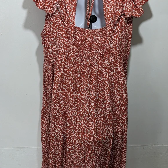 Old Navy Ruffle Smocked Short Sleeve Floral Midi Dress 2X Cottagecore Prairie - Picture 6 of 7